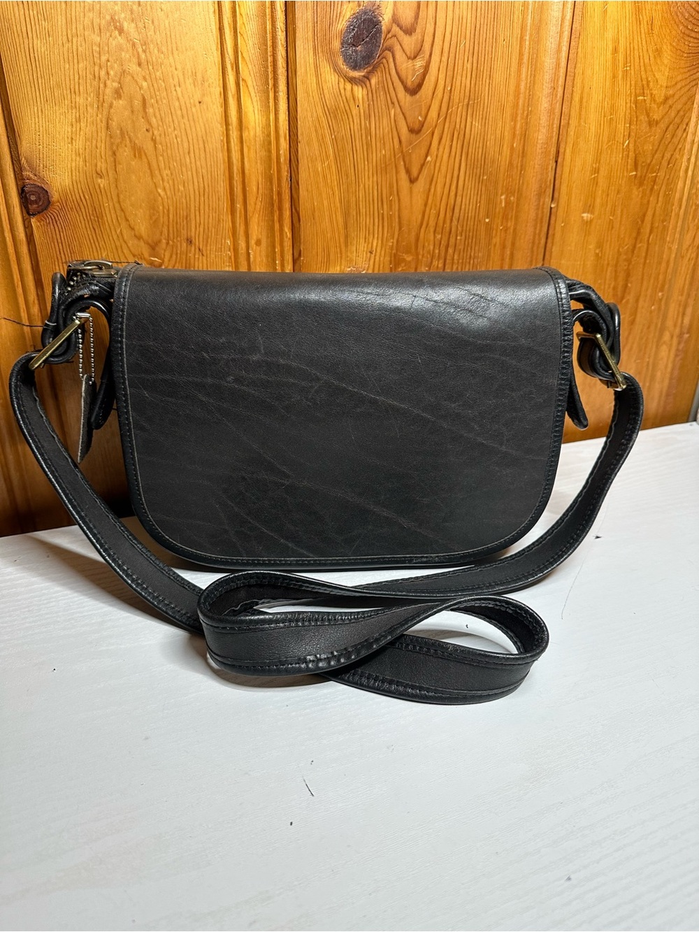 Coach Black Leather Flap Crossbody Bag